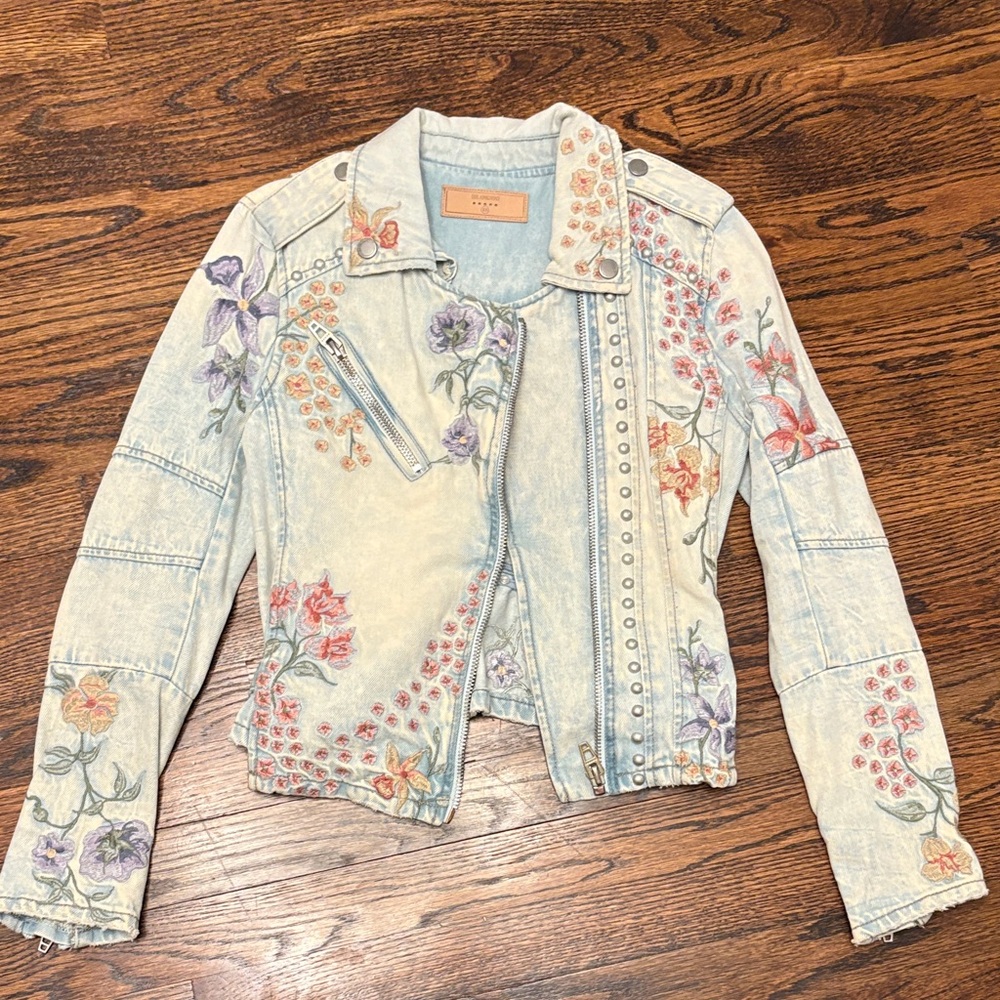 Blank NYC Light Blue Floral Embroidered Jean Jacket